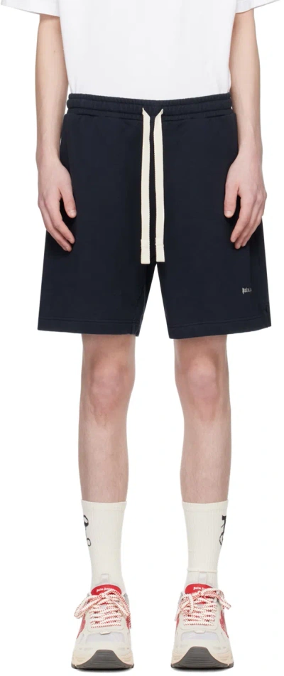 Palm Angels Navy Embroidered Shorts In Navy Blue Off W