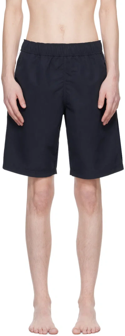 Palm Angels Navy Printed Swim Shorts In Navy Blue Off White