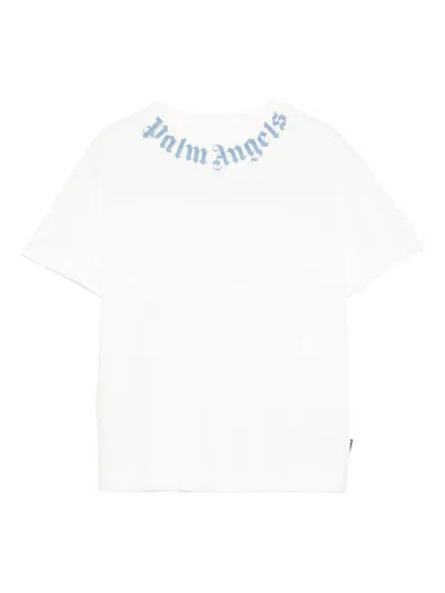 Palm Angels Kids' Cotton Neck Logo T-shirt In White