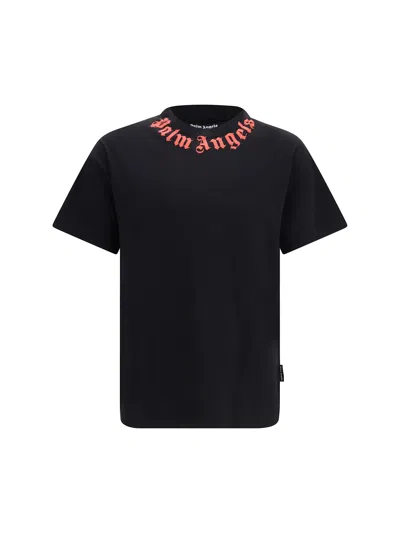 Palm Angels Neck Logo Cotton T-shirt In Burgundy