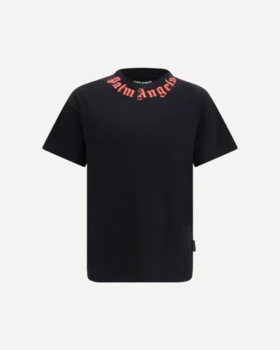 Palm Angels Neck Logo Cotton T-shirt In Black