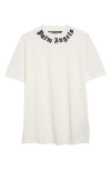 Palm Angels White Crewneck T-shirt With Logo Print On The Neck
