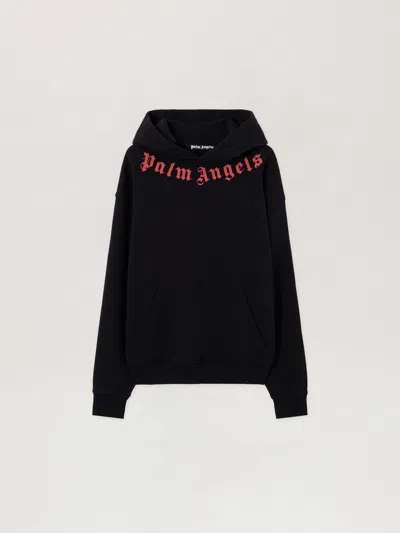 Palm Angels Men's Logo Neck Cotton Hoodie In Black