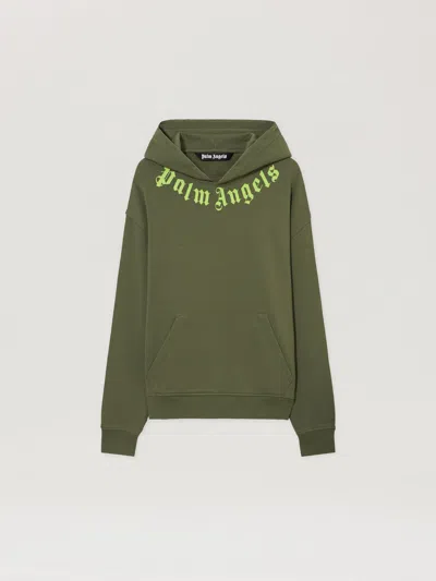 Palm Angels Neck-logo Hoodie In Green
