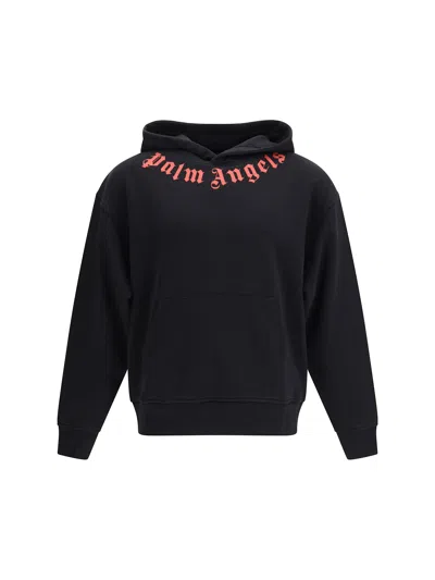 Palm Angels Eck Logo Print Hoodie In Black