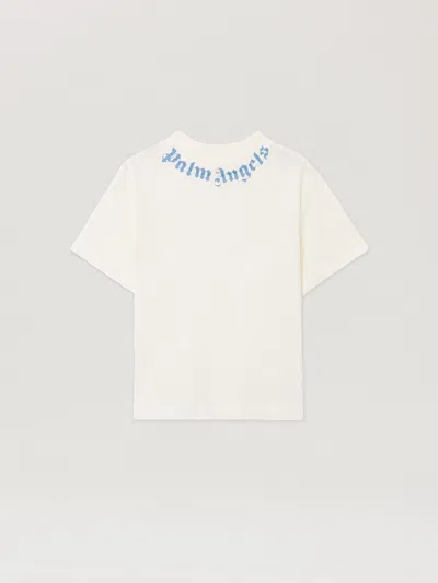 Palm Angels Kids' Neck Logo Reg.tshirt S/s In White