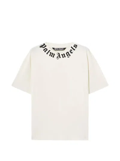 Palm Angels Black Neck Logo Regular Cotton T-shirt In White