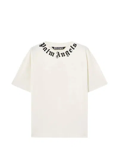 Palm Angels Neck Logo Regular Tee In Neutral