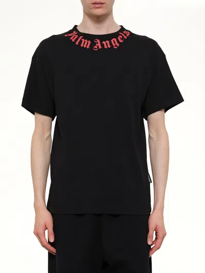Palm Angels Men Black Neck Logo T-shirt, Xs Luxury T-shirts For Men Darveys