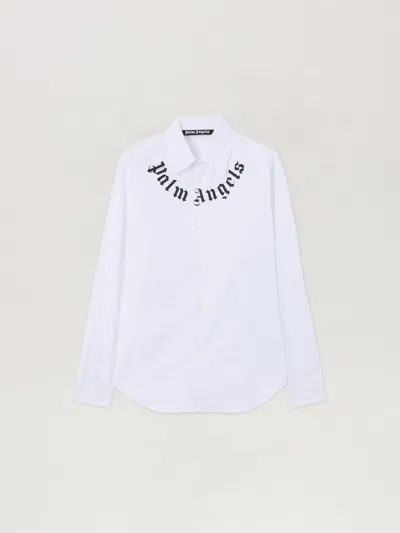 Palm Angels Neck Logo Shirt In Off White - Black
