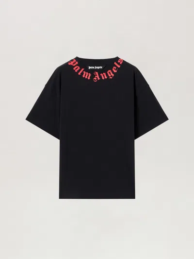 Palm Angels Men Black Neck Logo T-shirt, Xs Luxury T-shirts For Men Darveys