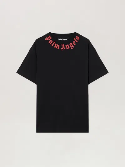 Palm Angels Men Black Neck Logo T-shirt, Xs Luxury T-shirts For Men Darveys