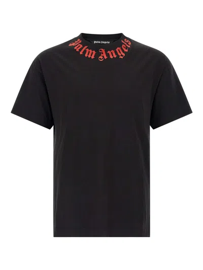 Palm Angels Men Black Neck Logo T-shirt, Xs Luxury T-shirts For Men Darveys