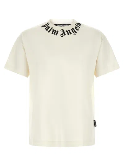 Palm Angels Black Neck Logo Regular Cotton T-shirt In White