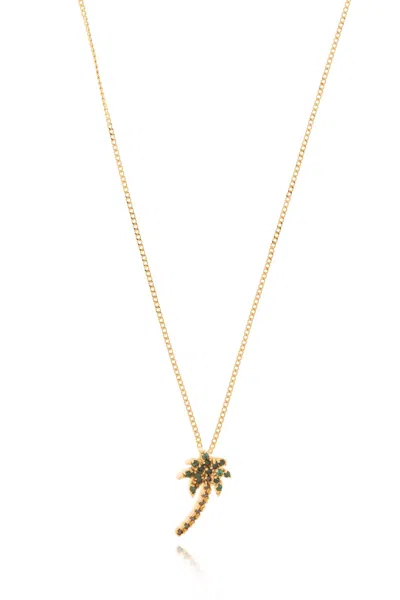 Palm Angels Necklace With Logo In Green/gold