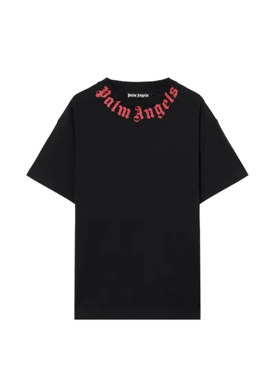 Palm Angels Men Black Neck Logo T-shirt, Xs Luxury T-shirts For Men Darveys