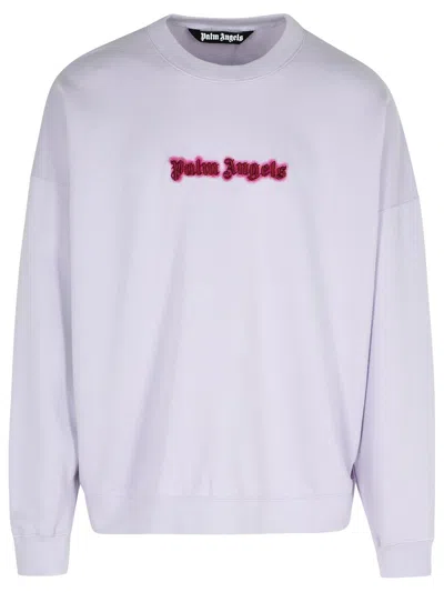 Palm Angels 'neon' Lilac Cotton Sweatshirt In White