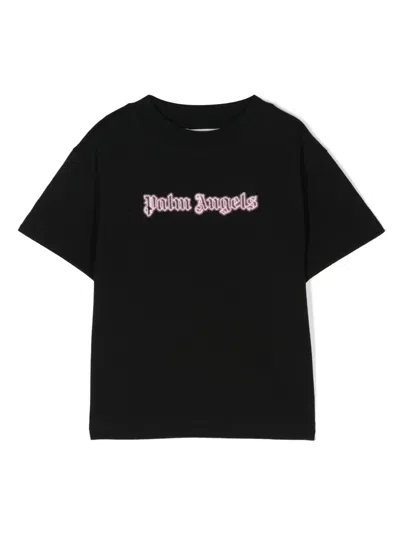 Palm Angels Kids' T-shirt Mit Logo-print In Rosa