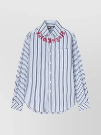 Palm Angels Neon Logo Striped Shirt In Blue