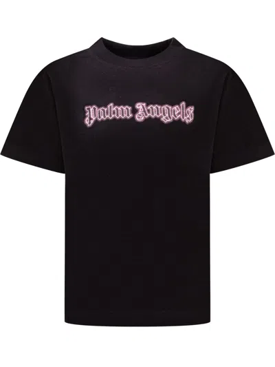 Palm Angels Kids' Neon Logo T-shirt In Black