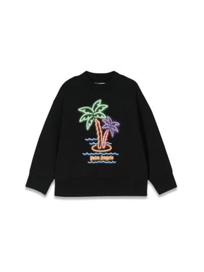 Palm Angels Neon Palms Regular Crew For Kids In Black