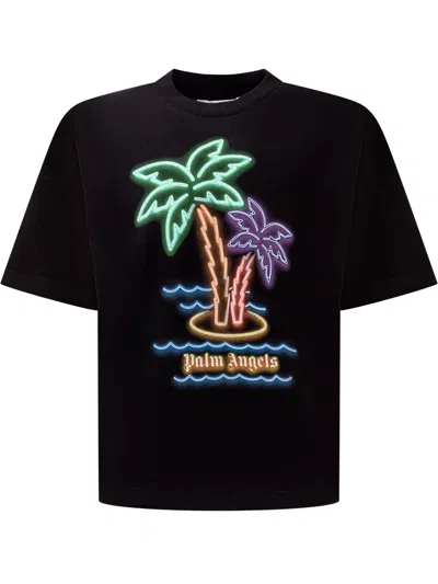 Palm Angels Kids' Neon Palms T-shirt In Black