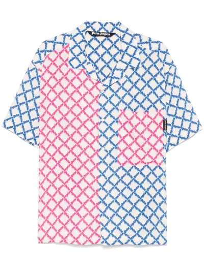 Palm Angels Net-logo Shirt In 0b84 Ivory - Multicolor