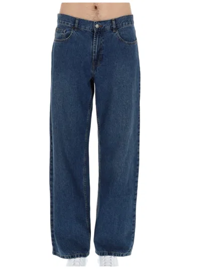 Palm Angels Neutrals Curved Logo Wide-leg Jeans In Blue