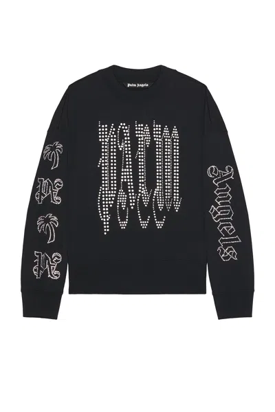 Palm Angels Studded-logo Cotton Sweatshirt In Black