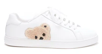 Palm Angels Teddy Embroidered Leather Trainers In White