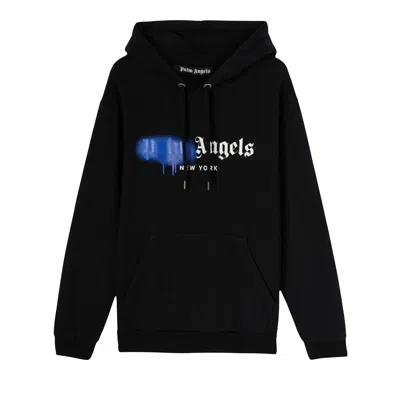 Pre-owned Palm Angels New York Sprayed Hoodie 'black/blue' | Men's Size S