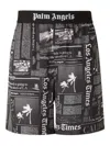 Palm Angels Newspaper-print Elastic-waist Shorts In Gray