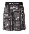 Palm Angels Newspaper-print Elastic-waist Shorts In Black