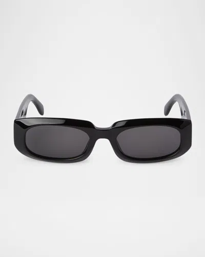 Palm Angels Noah Oval Acetate Sunglasses In 1007 Black Dark Grey