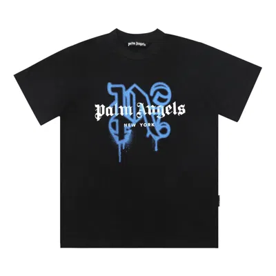 Pre-owned Palm Angels Ny Monogram Spray Tee 'black/blue' | Men's Size Xl