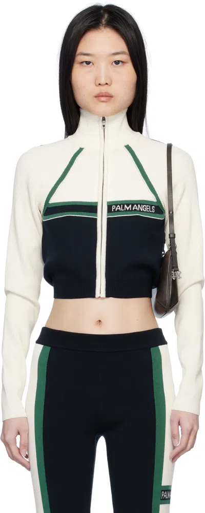 Palm Angels Off-white & Navy Racing Zip Jacket In Navy Blue