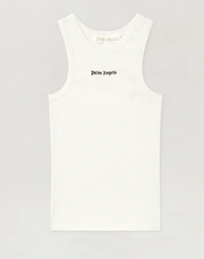 Palm Angels Classic Logo Fitted Tank Top In White