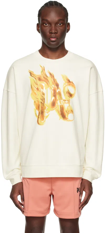 PALM ANGELS OFF-WHITE BURNING MONOGRAM SWEATSHIRT