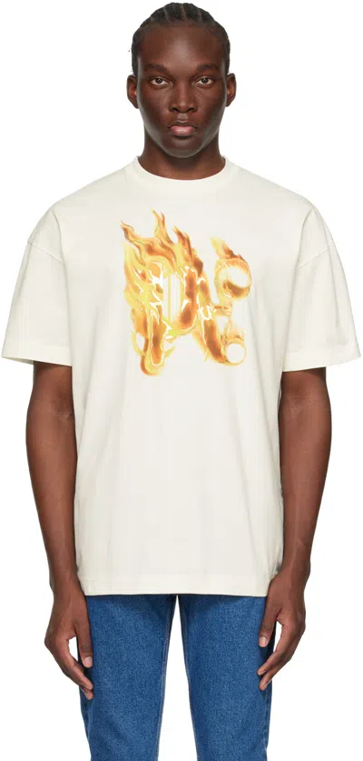 Palm Angels Off-white Burning Monogram T-shirt In Off White