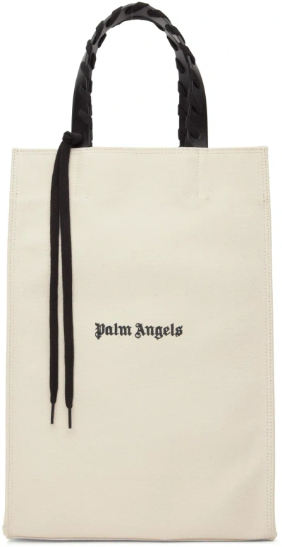 Palm Angels Off-white Canvas Logo Tote In Neutrals