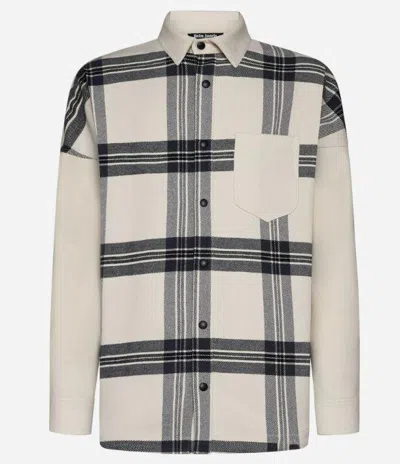 PALM ANGELS OFF WHITE CHECK LOGO OVERSHIRT