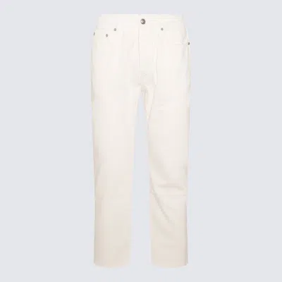 Palm Angels Off White Cotton Jeans In Off White Black
