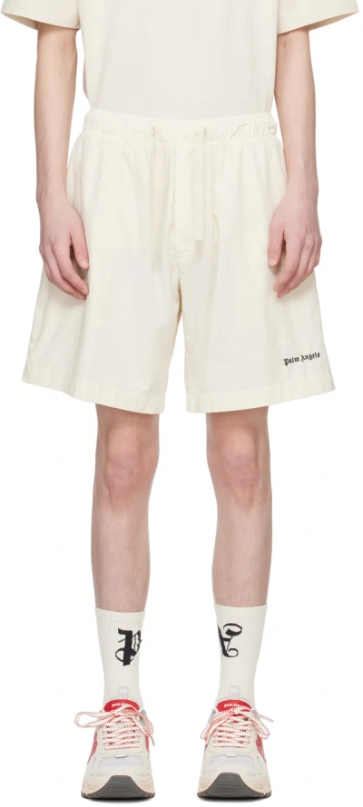 Palm Angels Off-white Embroidered Shorts In Off White Black