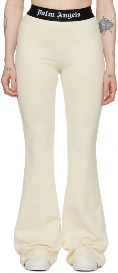 Palm Angels Off-white Flared Lounge Trousers In Off White Black