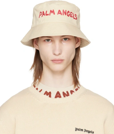 Palm Angels Off-white Logo Bucket Hat In Off White Red