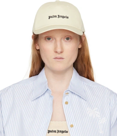 Palm Angels Off-white Logo Cap In White Black