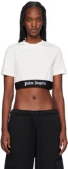 Palm Angels White Cropped T-shirt With Jacquard Logo In Cotton Woman In Off White Black