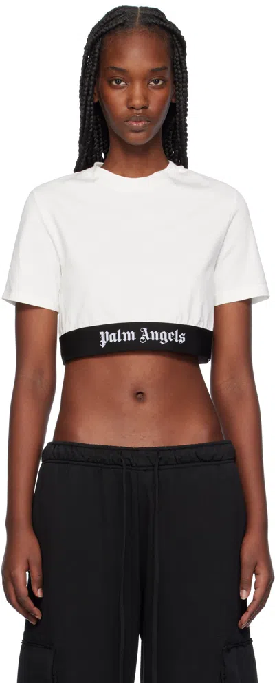 PALM ANGELS OFF-WHITE LOGO TAPE CROPPED T-SHIRT