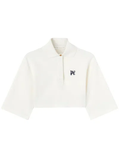 PALM ANGELS WOMEN OFF WHITE MONOGRAM CROPPED POLO, S LUXURY POLOS FOR WOMEN DARVEYS