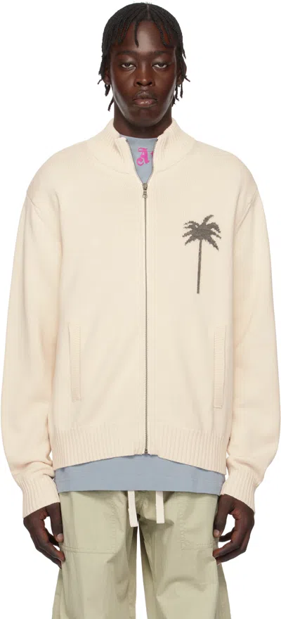 Palm Angels Off-white Palms Knit Track Jacket In White - Grey Me